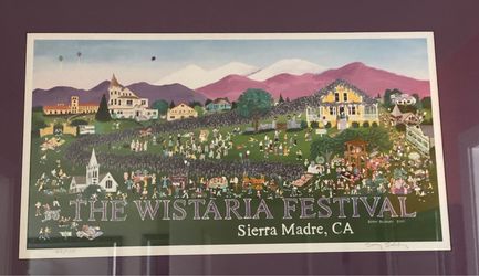 Wistaria Festival Sierra Madre Watercolor Painting Framed Artwork By Sonny