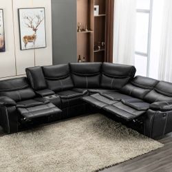 Black Air Leather Reversible Sectional Sofa w/ Power & USB 👍FREE FINANCING AVAILABLE 👉 0️⃣ DOWN PAYMENT ❗NO CREDIT CHECK❗ 