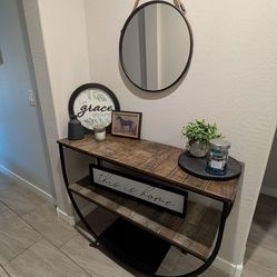 Complete Rustic Industrial Entryway Bundle – Console Table, Mirror & Decor