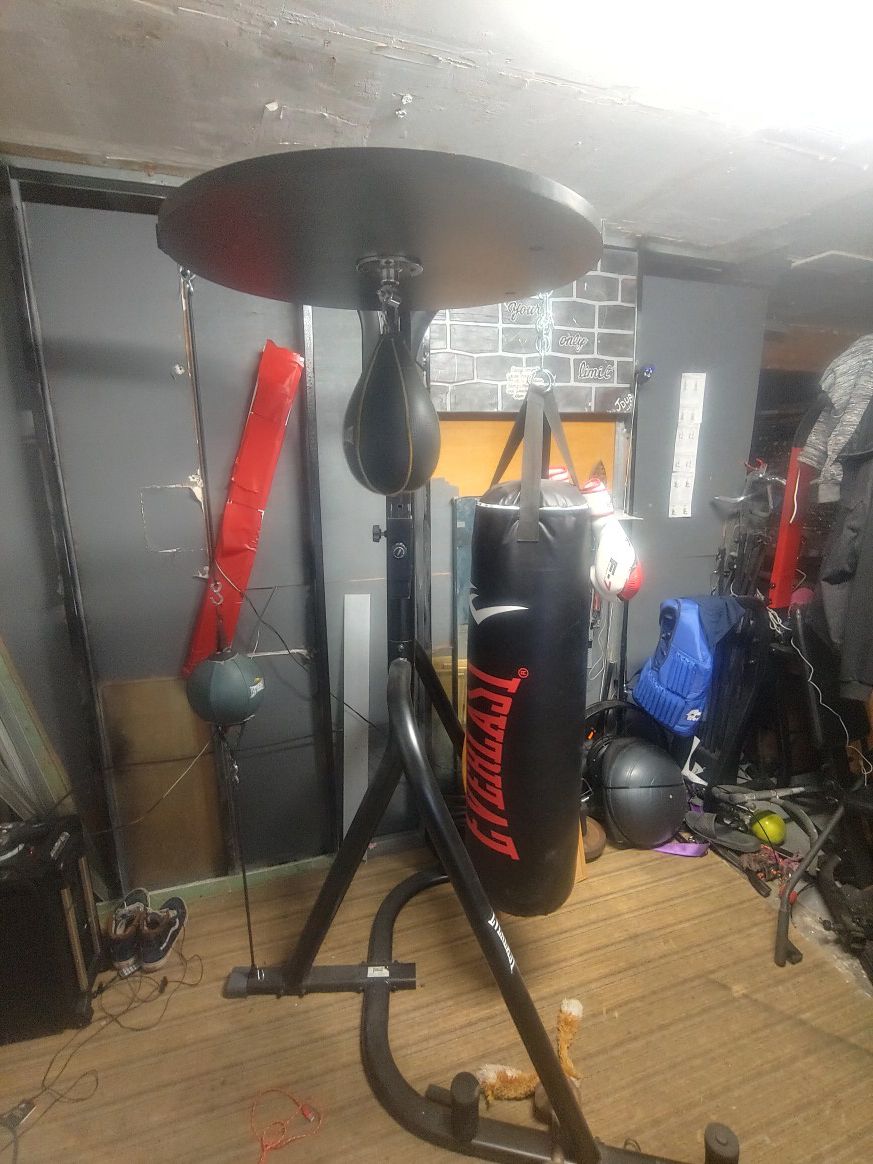 Everlast 3 station stand with heavy bag, speed bad and double end bag