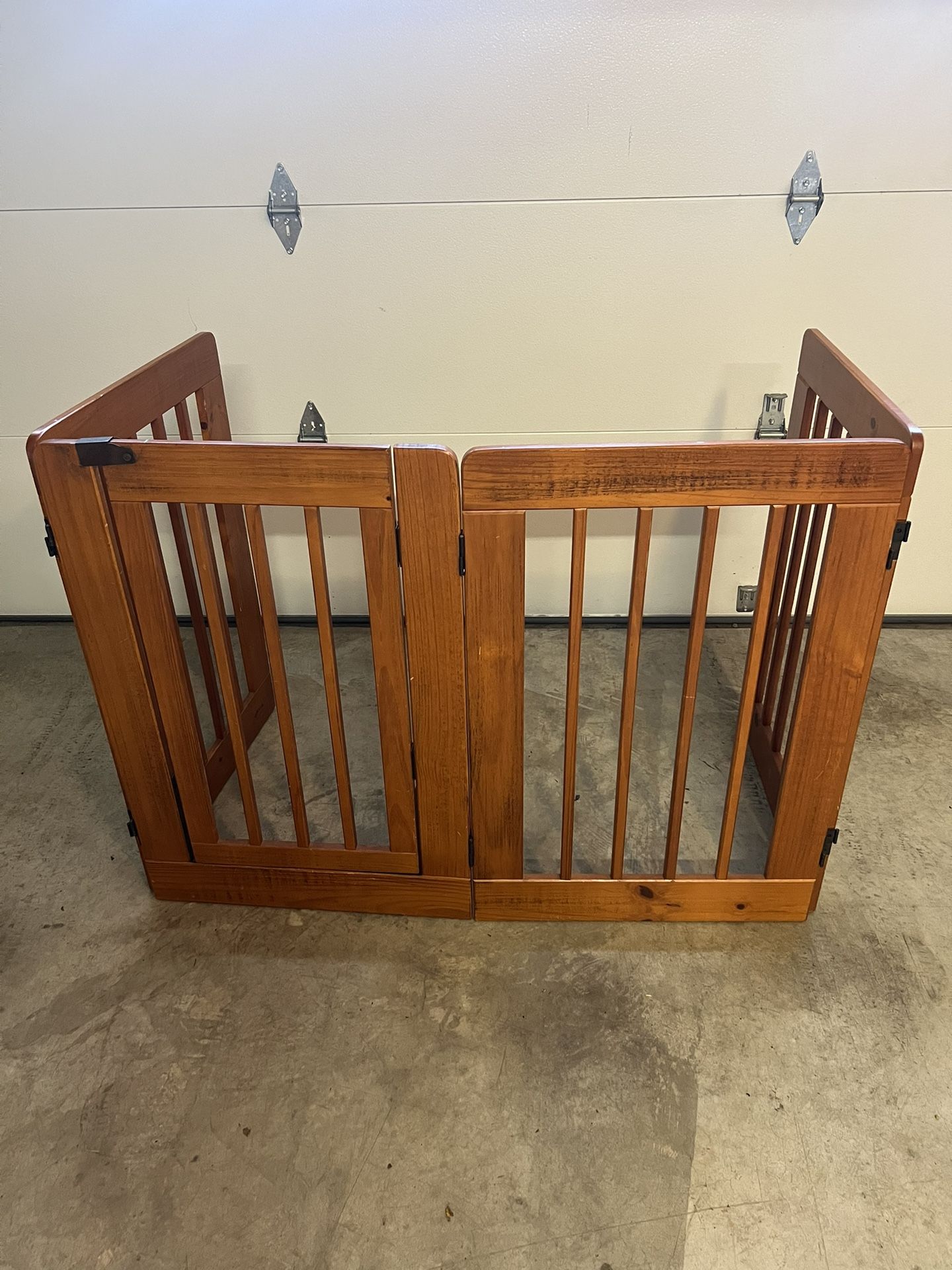 Pet Gate With Walk-thru Door And Four36” H X24” W Folding Wood Panels , Chestnut