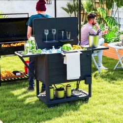 Outsunny 104 qt. Large Capacity Patio Cooler Cart, Ice Chest with Bottle Opener and Shelves, Outdoor Beverage Bar Cart in Black