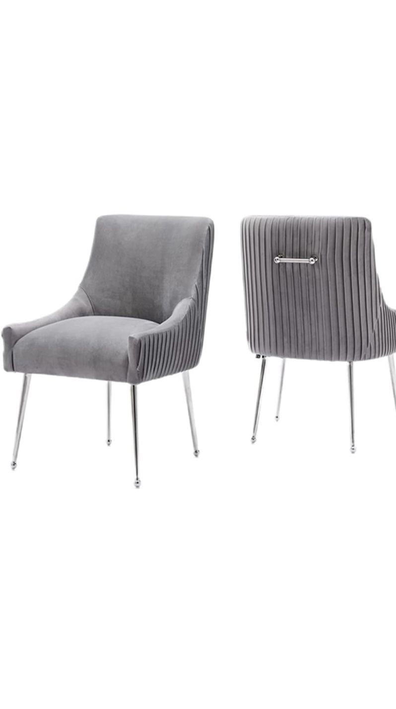 Dining Chairs Modern Style Velvet Upholstered Accent Chair Vanity Chair with Vertical Bar Tufted Chair with Silver Legs Set of 2 for Living Room,Dinin