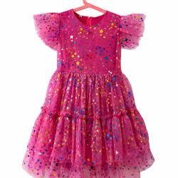 Girls Pink Sparkly Star Dress – Age 9 – Birthday & Party Dress