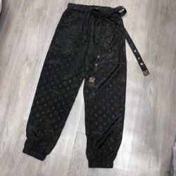 Satin Jogger Pants, Black Track Pants, Size Medium