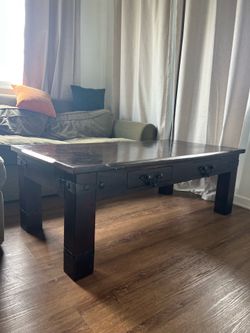 Chinese-Style Elmwood Coffee Table with Decorative Iron Hardware