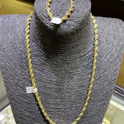 10k Gold SOLID Rope Chain And Bracelet Combo For A Good Price!!