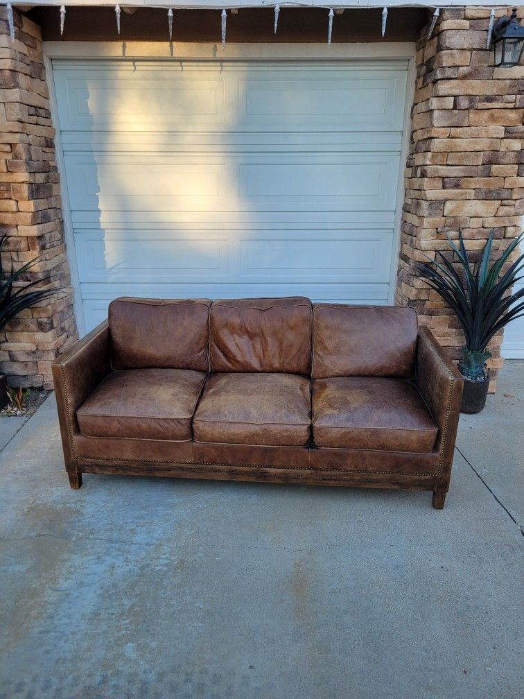 Leather and Wood Couch