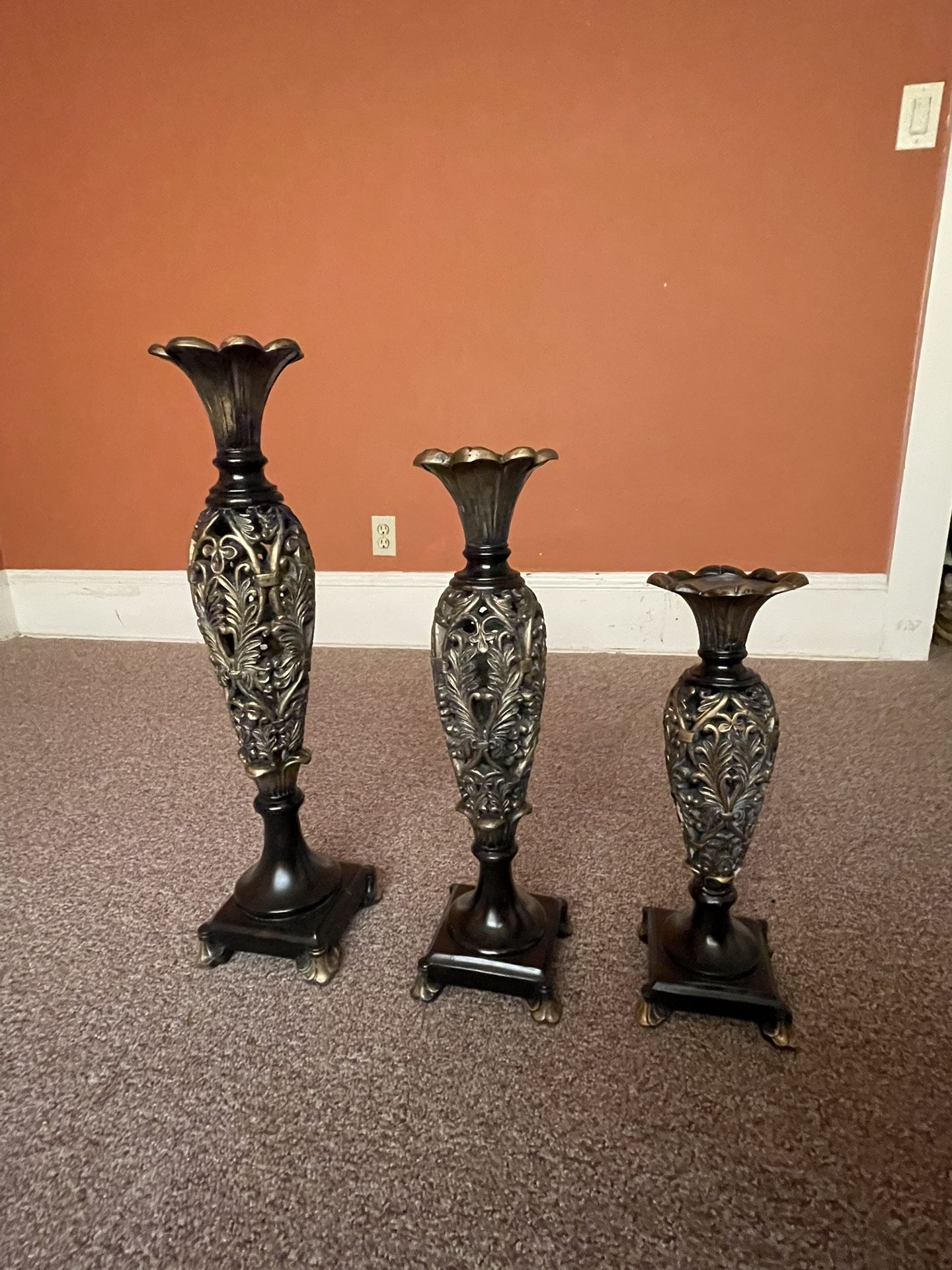 Pillar Candle holders - Black Gold - Set of Three