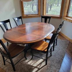 Solid Wood Pedestal Table With 6 Chairs