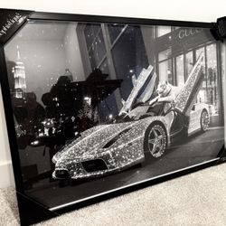 Luxury Black & White Crystal Supercar Wall Art – Framed Statement Piece 