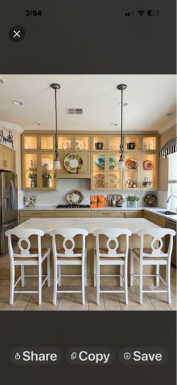 White Counter Stools with Woven Rush Seats (Sold in Pairs - 6 available)