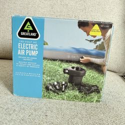 Portable Greatland 120-Volt AC Electric Air Pump. Designed to quickly inflate and deflate various inflatable items, such as air mattresses, pool float