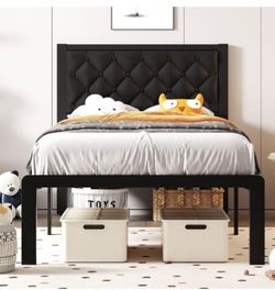 Twin bedframe with PU leather  headboard new black