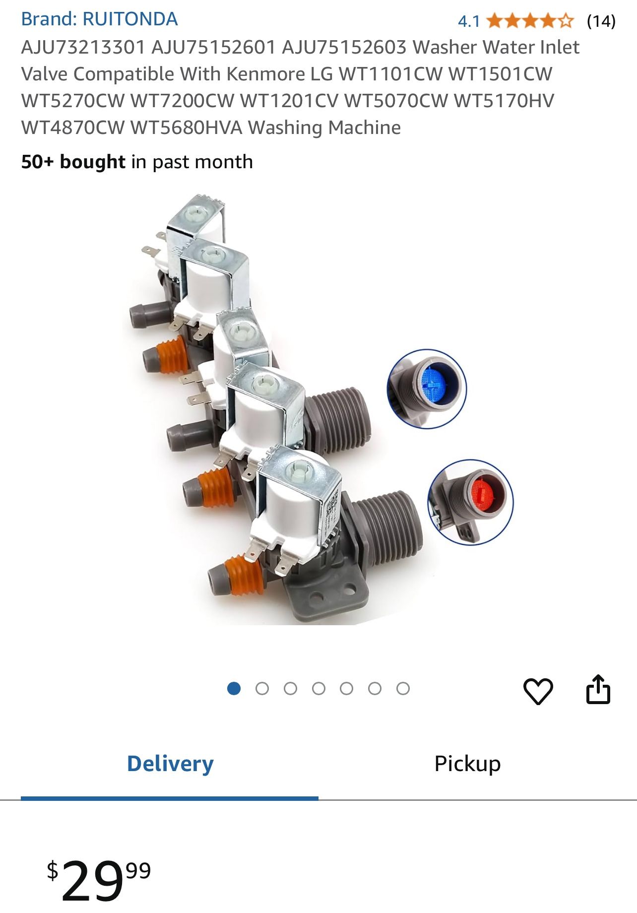 4.1 out of 5 stars (14) AJU73213301 AJU75152601 AJU75152603 Washer Water Inlet Valve Compatible With Kenmore LG WT1101CW WT1501CW WT5270CW WT7200CW WT