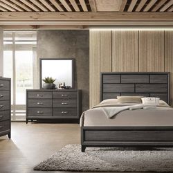 4 PCs Bedroom Set Dresser Mirror Queen Bed & Nightstand. ( FINANCING OPTIONS )