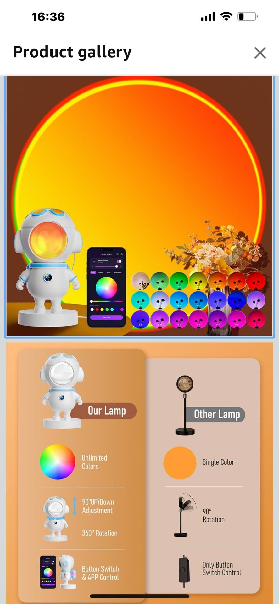 Sunset Lamp Projector with APP & Button Control,360° Magnetic Adjustable Head RGB Multicolor Changing LED Mood Light,Astronaut Sunlight Lamp for Bedro