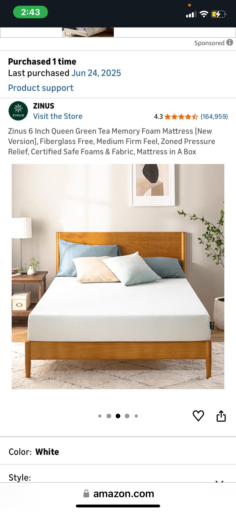 Today only! Queen 6” Memory Foam Mattress