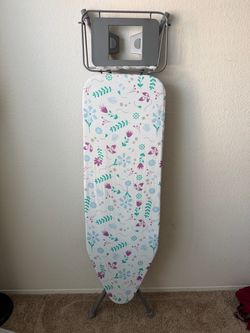 Full-Size Folding Ironing Board w/ Iron Rest & Floral Cover clean