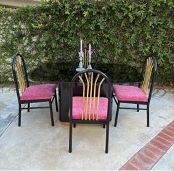 1980s Vintage Postmodern Art Deco revival dining table and chairs