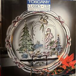 Vintage Christmas Joy 14" Round Glass Platter by Crystal Clear Studios. Gift
