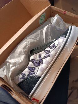 Vans Checkerboard Sneakers with Butterfly Embroidery