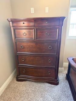 Cherry Wood Tall dresser, night stand, and queen bed frame
