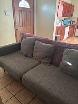 Gray Fabric Sofa with Throw Pillows
