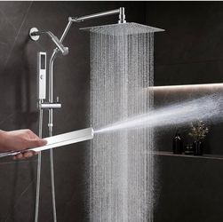 All Metal 10" Shower Head with Handheld, Built-in Power Jet Mode Luxurious, Square, Rain Shower Heads with Spray Combo Set, High Pressure, Dual, Rainf