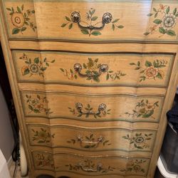 Vintage French Provincial Hand Painted Dresser Chest Drawers Floral Shabby Chic
