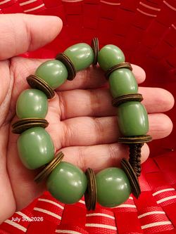 Lucky Green Bead Bracelet with Antique Bronze Accents
