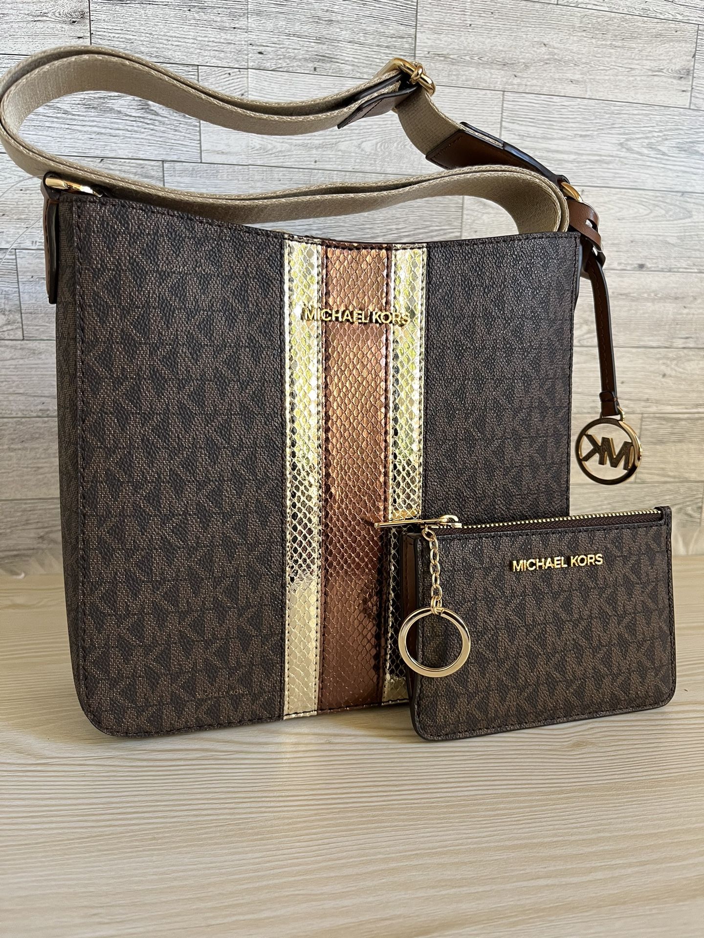 Michael Kors Small Brown Messenger Crossbody And Coinpouch