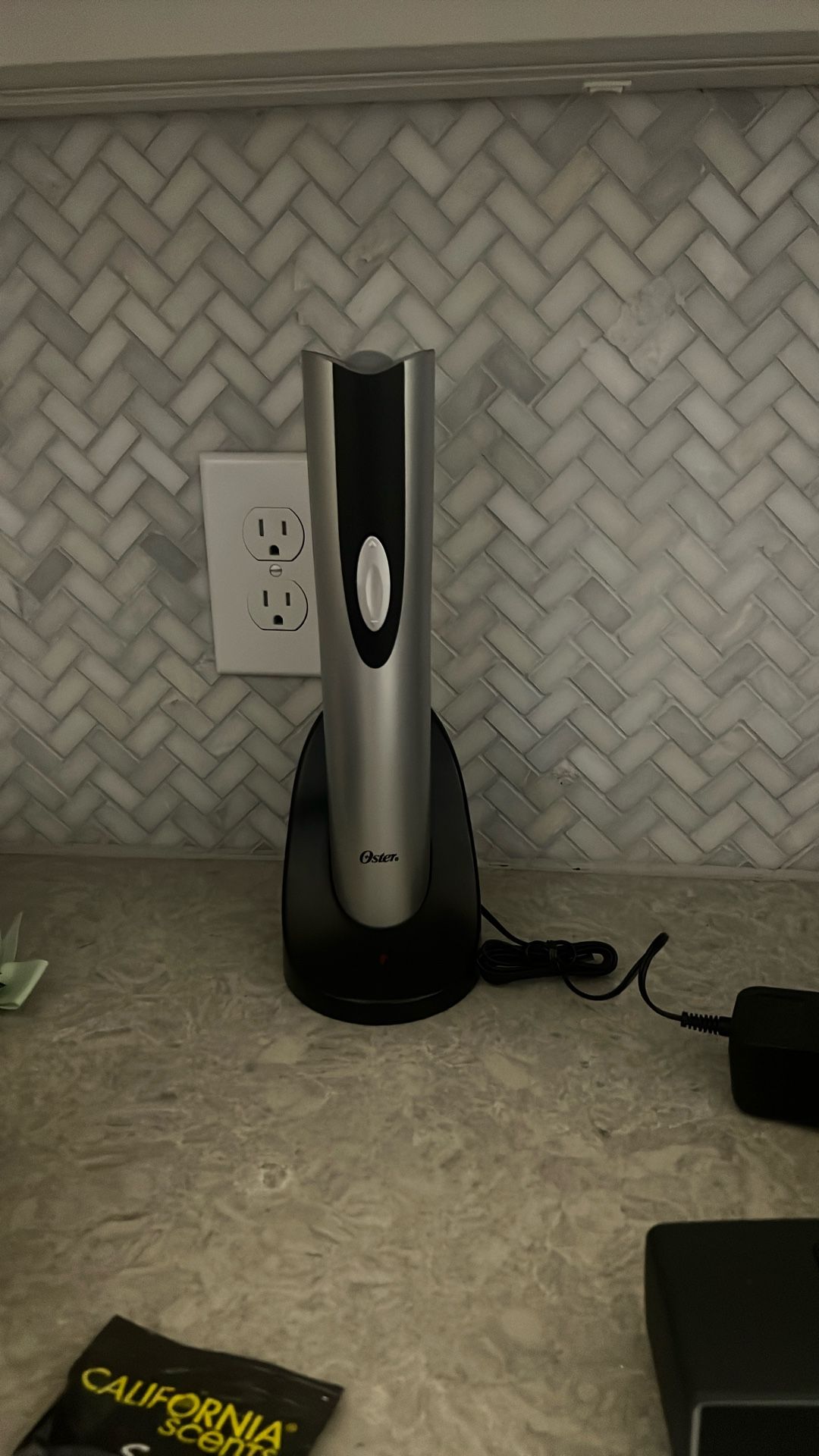 Oster Cordless Electric Wine Bottle Opener with Foil Cutter FFP One Silver