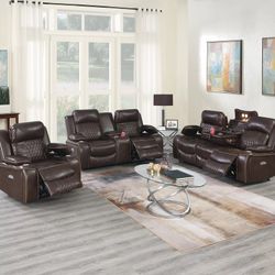 New Luxury 3 Piece Power Recliner Couch Set / Free Delivery 