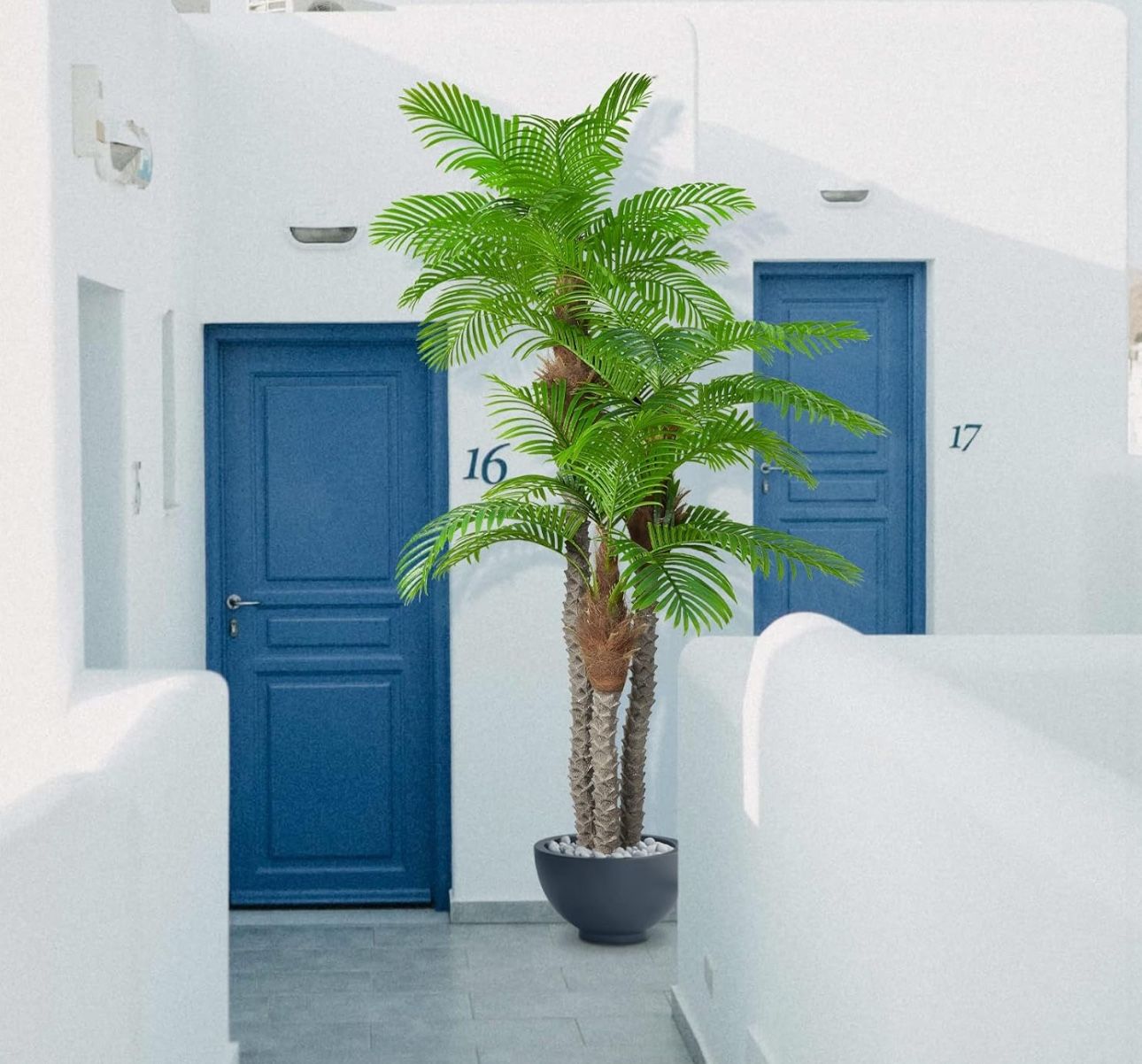 8.5ft Artificial Palm Tree 102in Triple Tropical Palm Fake Plant Tree Outdoor Indoor 