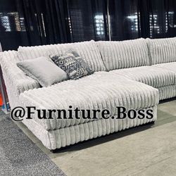 Large Sectional Sofa With Chaise - Soft Corduroy Fabric