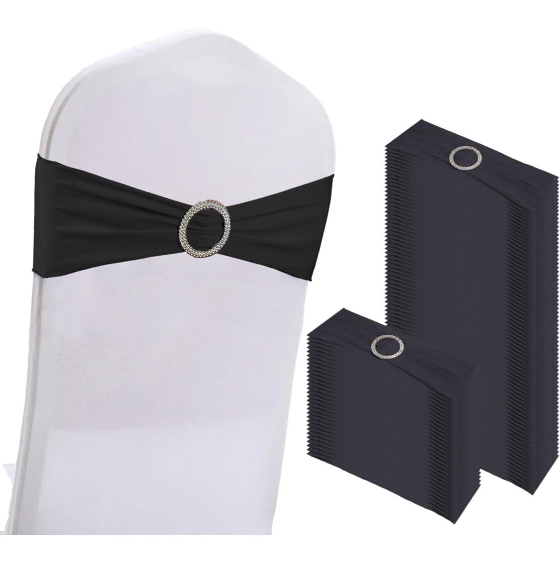 WJWHQ 90PCS Spandex Stretch Chair Sashes Bows Elastic Chair Cover Bands Ties With Buckle Slider For Wedding Party Reception Events Universal Ceremony