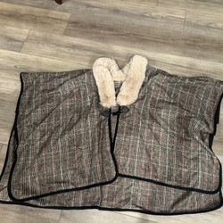 Plaid Poncho Fur Collar One Size 