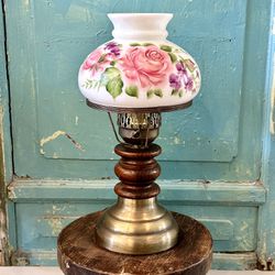 Vintage Hurricane Gone With The Wind Lamp Wood Brass Base