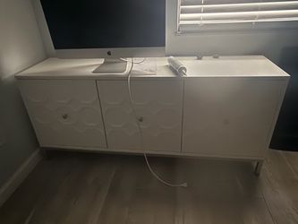 White Accent Cabinet / Sideboard – 3 Doors, Modern Geometric Design