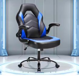 Gaming Chair Ergonomic Computer Desk Office Chair with Lumbar Support Flip-Up Arms PU Leather, Black Blue