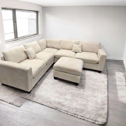 Brand new ivory color corduroy Sectional Sofa with Ottoman 