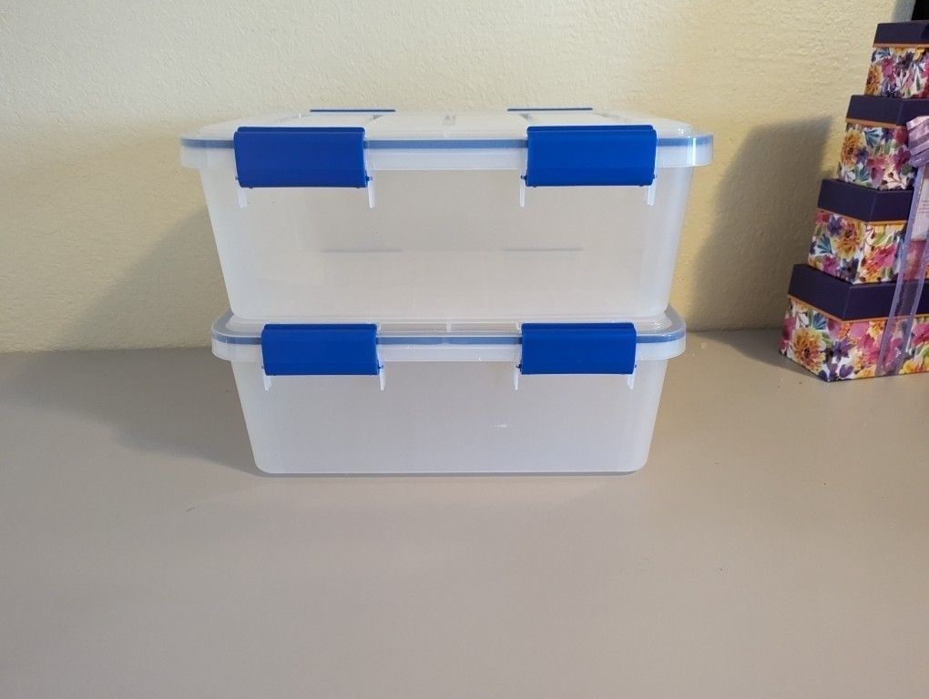 IRIS USA WEATHERPRO 2 Pack 16 Quart Stackable Storage Box with Airtight Gasket Seal Lid