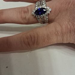 Real Silver And Blue Stoned Ring 