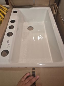 White Ceramic Kitchen Sink with Multiple Faucet Holes