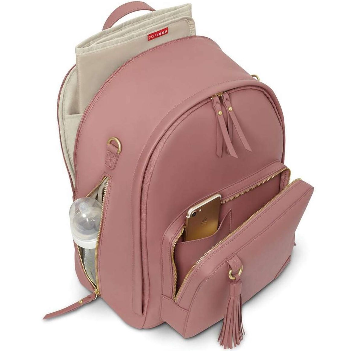 Great Condition Skip Hop Diaper Bag Backpack: Greenwich Multi-Function Baby Travel Bag with Changing Pad & Stroller Straps, Vegan Leather, Dusty Rose