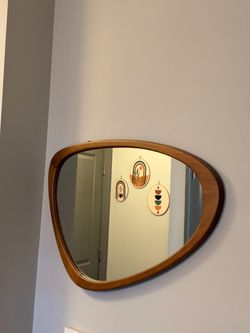 Mid-Century Modern Irregular Wood Frame Wall Mirror – 30.5” x 19.5”