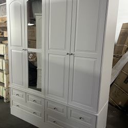 63”W,Armoire Wardrobe Closet with Mirror and 4 Doors, Armoires and Wardrobes with 6 Drawers, Wardrobe with 2 Hanging Rods, Large Storage Cabinet Organ