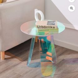 Acrylic End Table Rainbow Clear Round Side Table Modern Coffee Table with PVC Table Cover, Iridescent