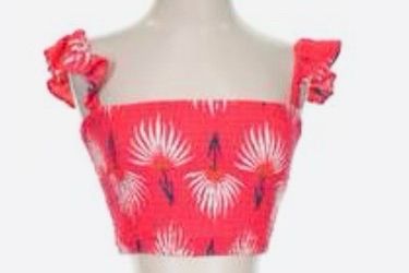 Lulus Red Floral Smocked Crop Top Size Small,  Ruffle Strap, Excellent Condition